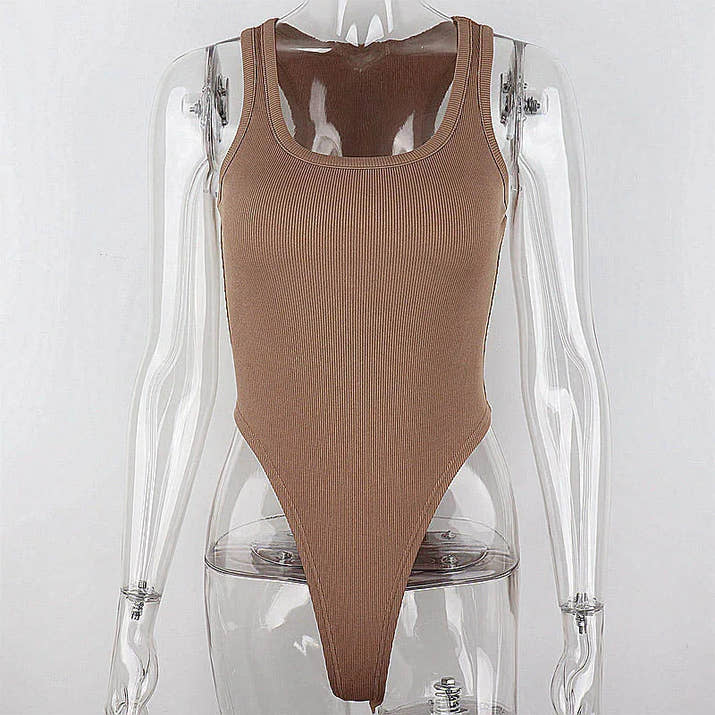 Sleeveless Knit Bodycon Bodysuit – Off-Shoulder Halter Top for Women’s Summer Streetwear & Club Outfits