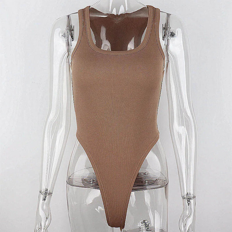 Sleeveless Knit Bodycon Bodysuit – Off-Shoulder Halter Top for Women’s Summer Streetwear & Club Outfits
