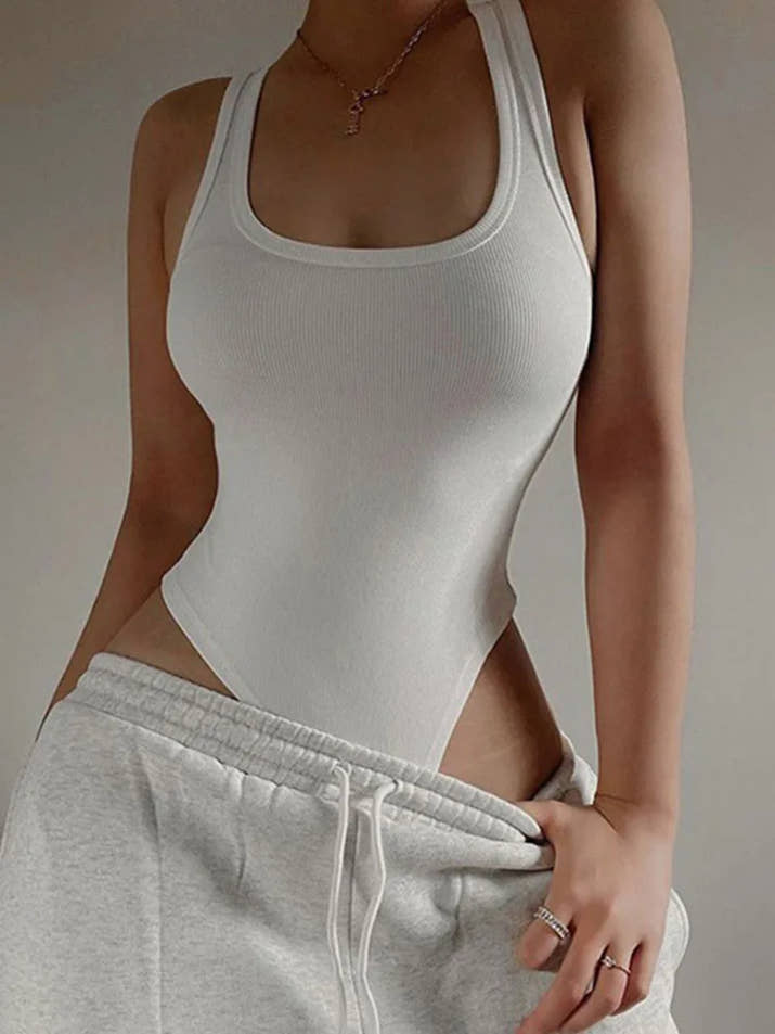 Sleeveless Knit Bodycon Bodysuit – Off-Shoulder Halter Top for Women’s Summer Streetwear & Club Outfits