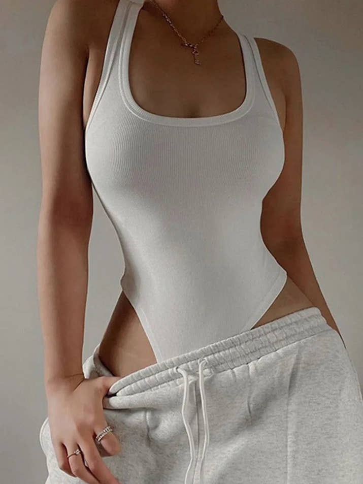 Sleeveless Knit Bodycon Bodysuit – Off-Shoulder Halter Top for Women’s Summer Streetwear & Club Outfits