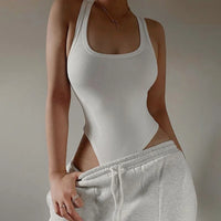 Sleeveless Knit Bodycon Bodysuit – Off-Shoulder Halter Top for Women’s Summer Streetwear & Club Outfits