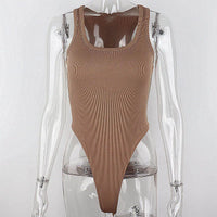 Sleeveless Knit Bodycon Bodysuit – Off-Shoulder Halter Top for Women’s Summer Streetwear & Club Outfits