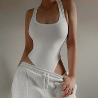 Sleeveless Knit Bodycon Bodysuit – Off-Shoulder Halter Top for Women’s Summer Streetwear & Club Outfits