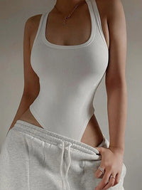 Sleeveless Knit Bodycon Bodysuit – Off-Shoulder Halter Top for Women’s Summer Streetwear & Club Outfits