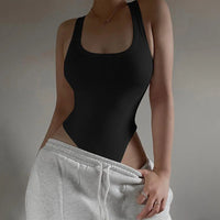 Sleeveless Knit Bodycon Bodysuit – Off-Shoulder Halter Top for Women’s Summer Streetwear & Club Outfits